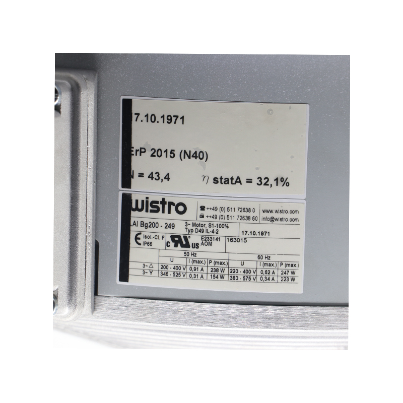 BG200-249（17.10.1971） | WISTRO 3~220-400VAC 247W External Motor Cooling Fan for Food, Low-Temp and Ex Areas