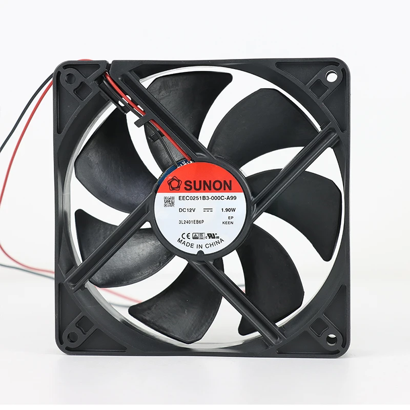 EEC0251B3-000U-A99 | SUNON 12V 1.9W 120x120x25mm 75m3/h DC Axial Fan for Industrial Cooling