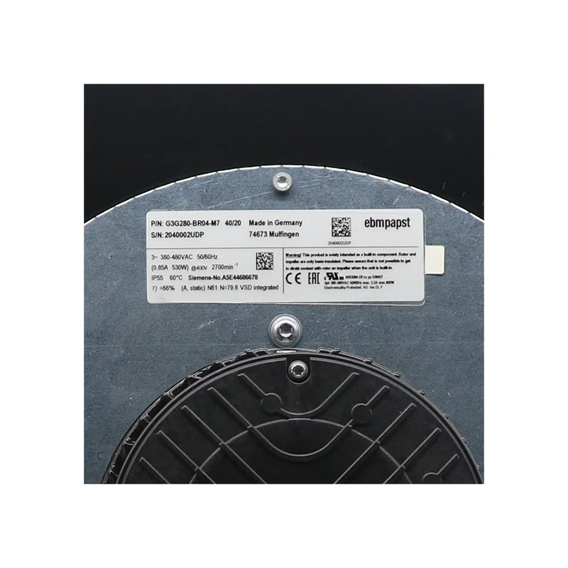 G3G280-BR04-M7 | ebm-papst 400V 530W EC Centrifugal Blower for Servo Motor Cooling