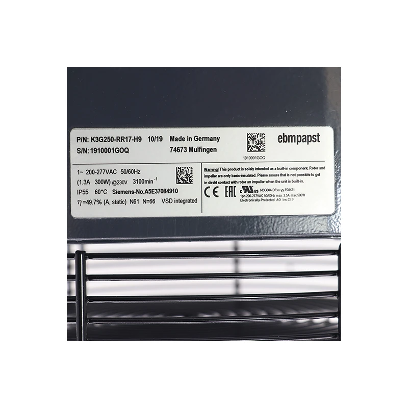 K3G250-RR17-H9 | ebm-papst 1~ 200-277V 300W EC Centrifugal Fan for Spindle Motor Cooling