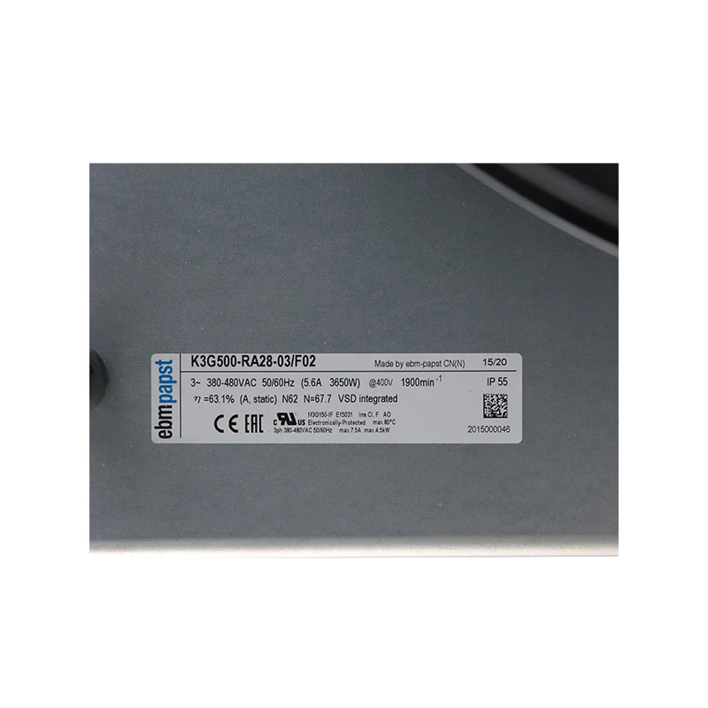 K3G500-RA28-03/F02 | ebm-papst 3~380-480V 3600W EC Centrifugal Fan for Air Handling