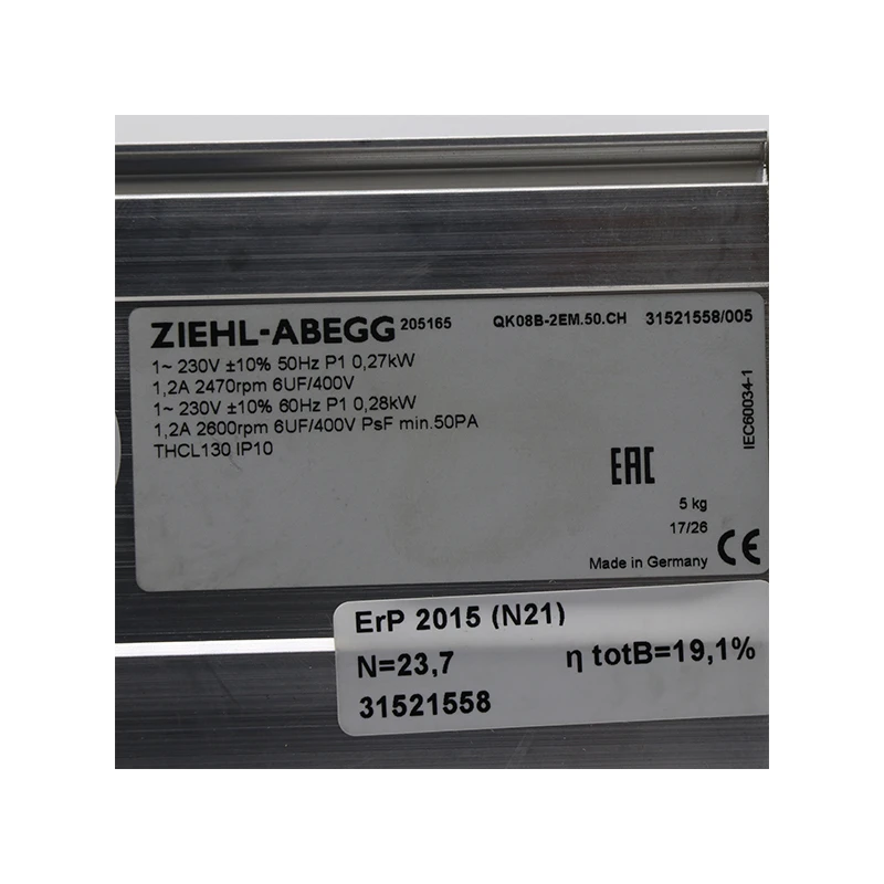 QK08B-2EM.50.CH | ZIEHL-ABEGG 230V 280W AC Crossflow Fan for Dry Transformer Cooling
