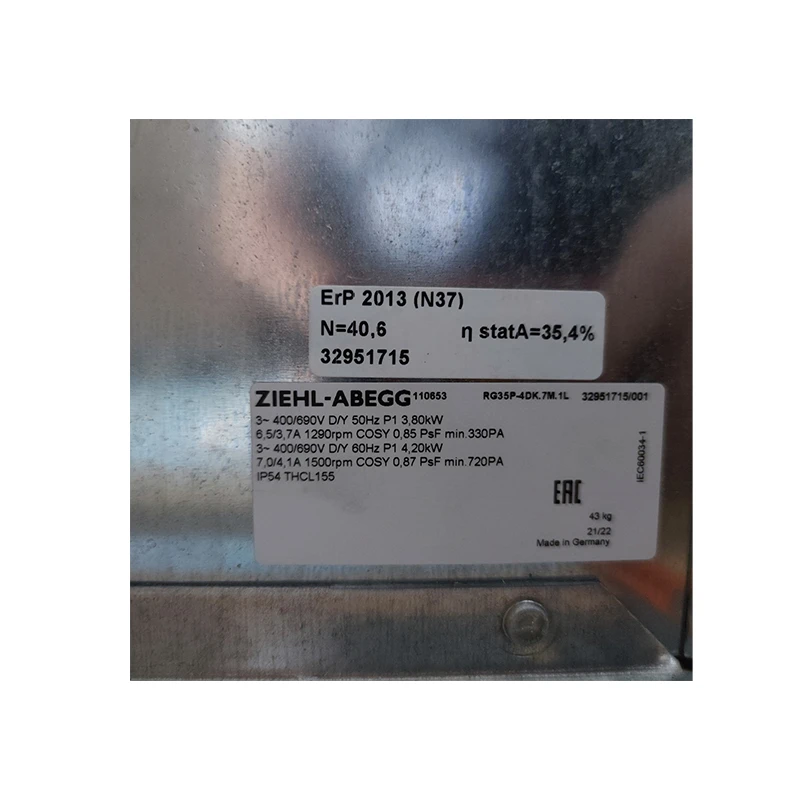 RG35P-4DK.7M.1R | ZIEHL-ABEGG 3~230-400V 4200W AC Radial Fan for HVAC & Equipment Cooling